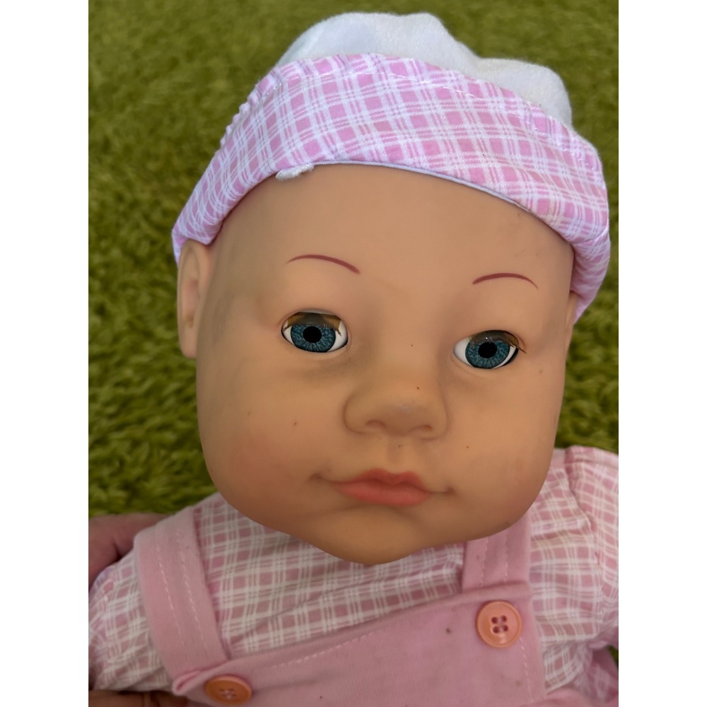 Vintage 2001 CitiToy Baby Doll Blue Sleep Eyes Pink Gingham Outfit 22 Inch BS290